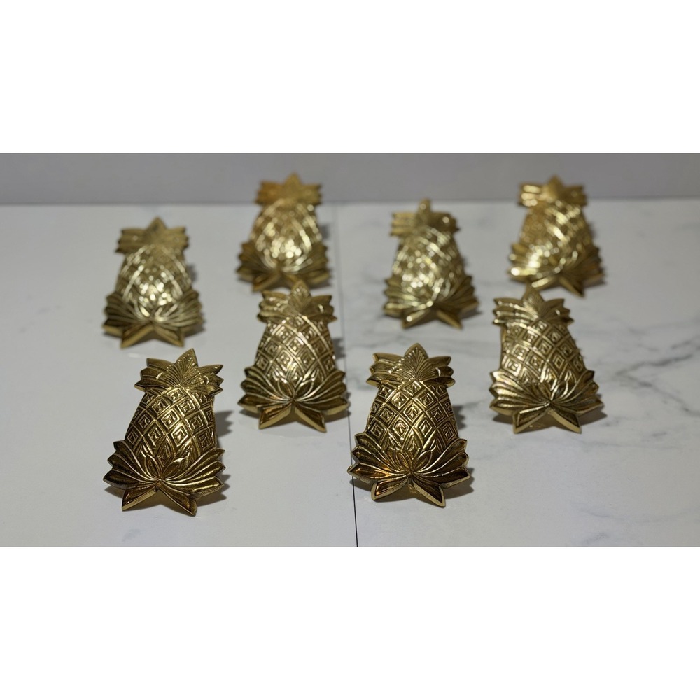 Set 8 Vintage Pence 1980's Brass Pineapple Napkin Rings